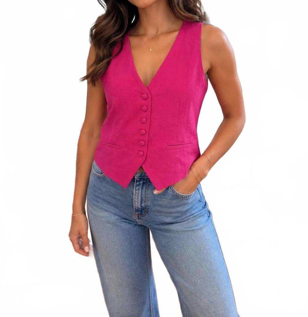 NEW ELAN valentina sleeveless vest in vibrant pink